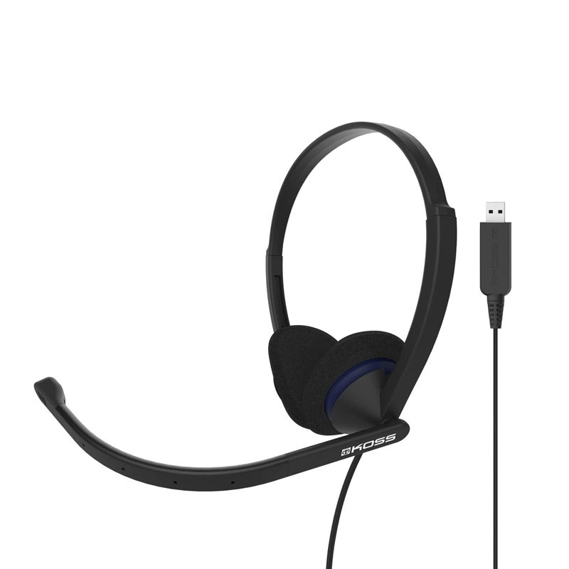 Koss CS200 USB Double-Sided On-Ear Communication Headset, Noise-Cancelling Electret Microphone, Flexible Microphone Arm, Wired with USB Plug, Black - Image 1